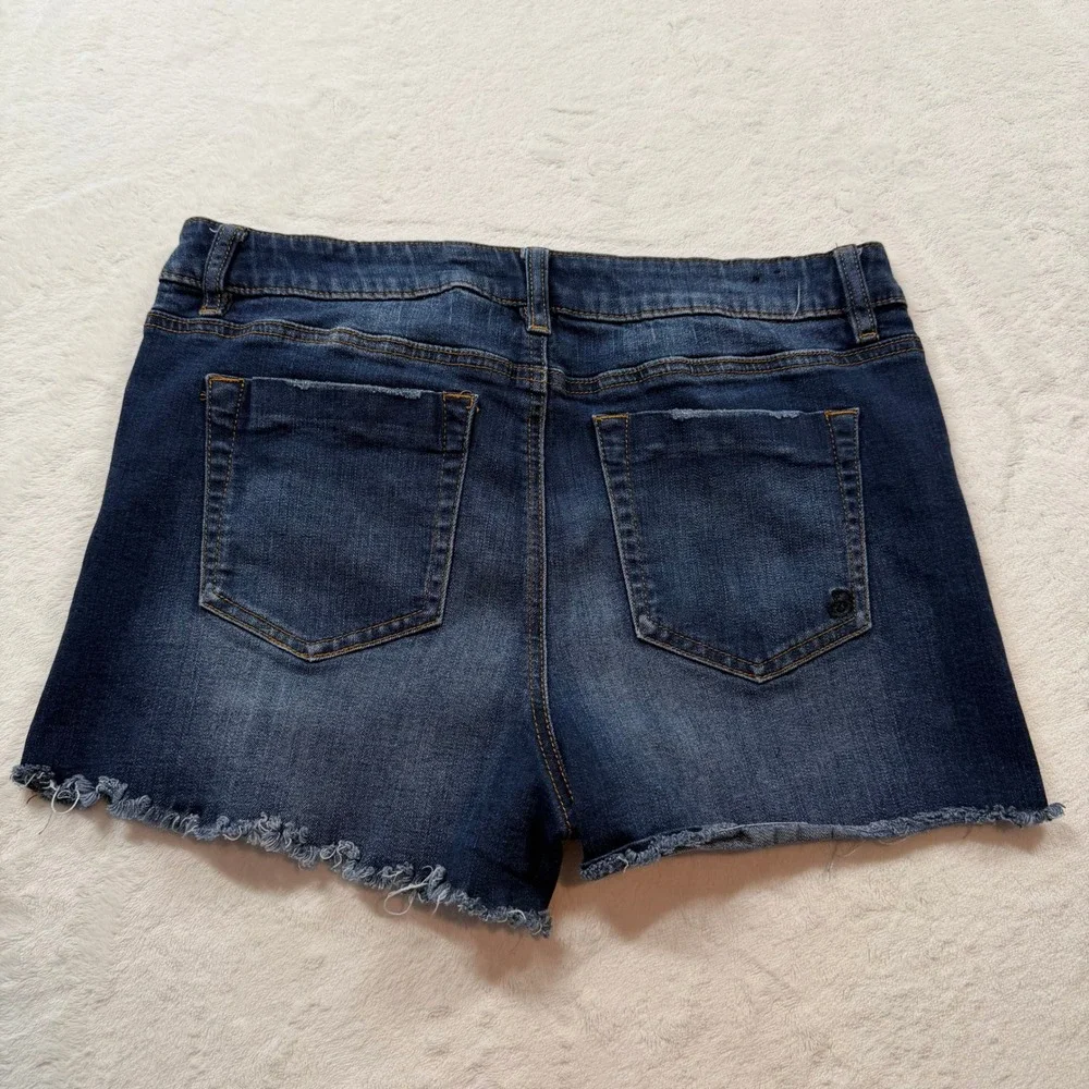 Indigo Rein Denim Shorts Womens 15/31 Blue Good Distressed Raw Hem RR3578C13TI